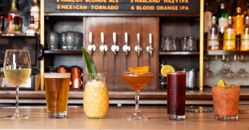 Various drinks on the bar counter