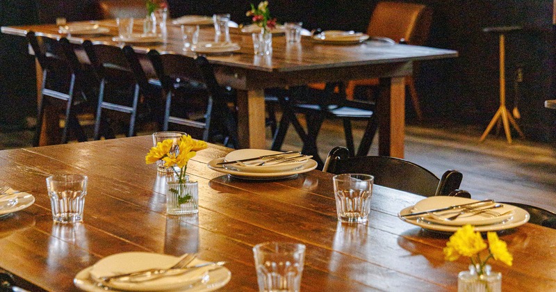 Interior, tables ready for guests