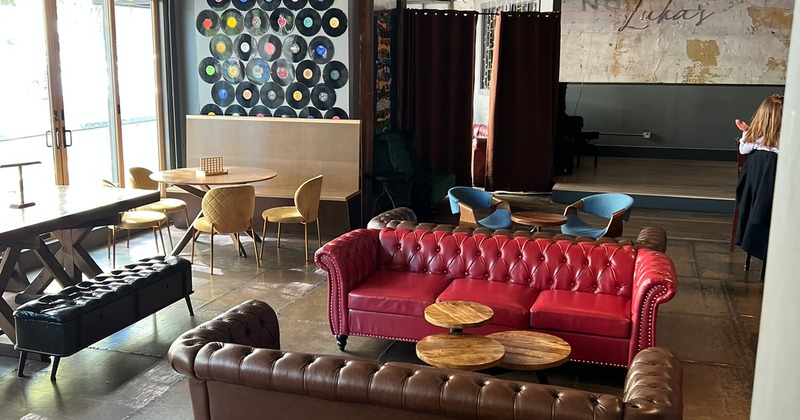 Cozy lounge seating area with leather sofas