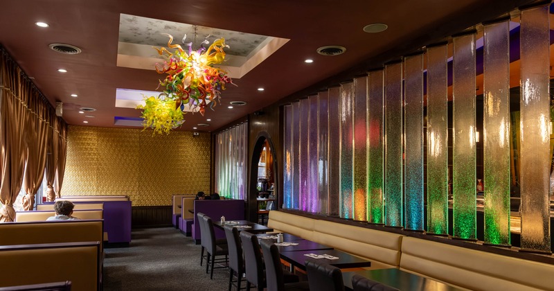 Interior, tables, chairs and seating booths