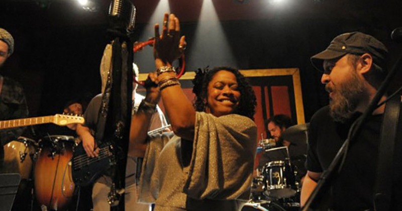 Interior, band playing