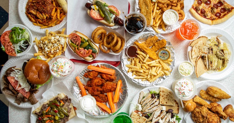 Assorted food, top view