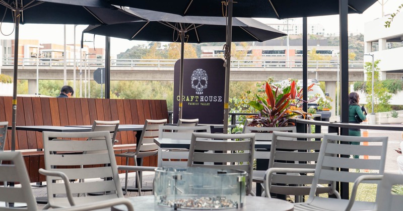 Exterior, seating area with tables and chairs