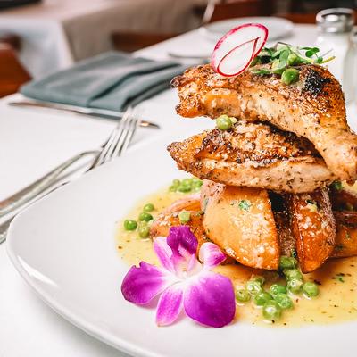 Roasted Chicken Vesuvio dish