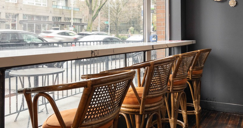 Interior, high chairs near window