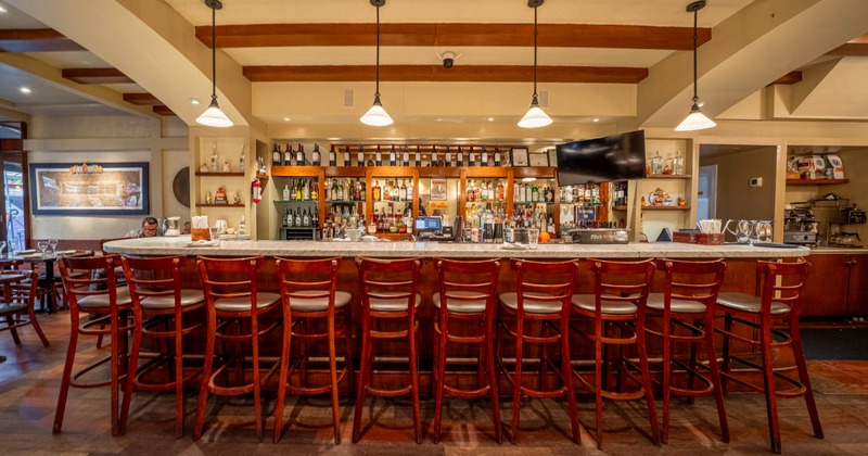 Interior, bar area, bar and bar stools