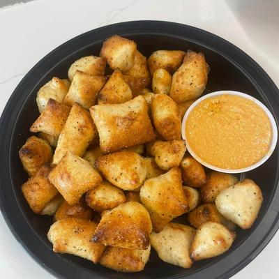 Pocket puffs served with hummus.