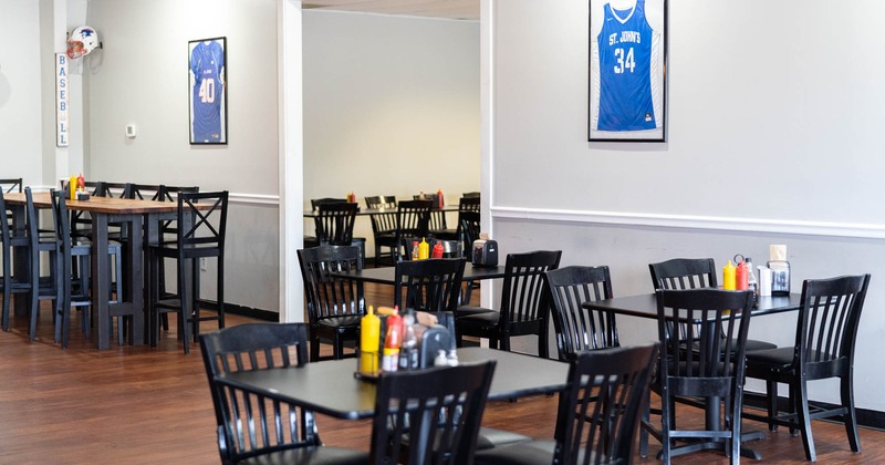 Interior, dining area, tables and chairs