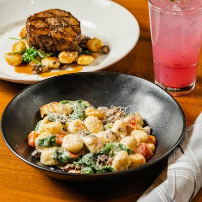 Creamy Truffled Gnocchi, Filet & Gnocchi plate and blueberry mojito