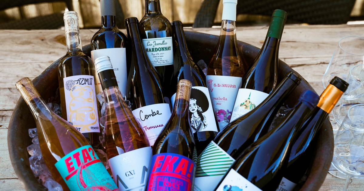 Ice bucket with assorted wine bottles