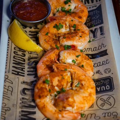 A photo highlighting our Old Bay seasoned Peel and eat steamed shrimp.