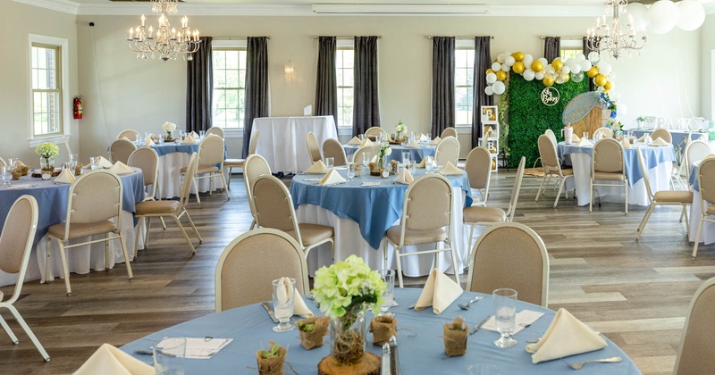 Banquet room, set for celebration