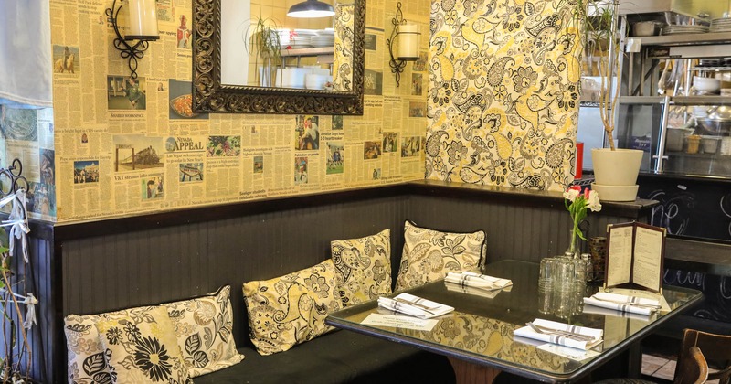 Interior, cornered banquette seating