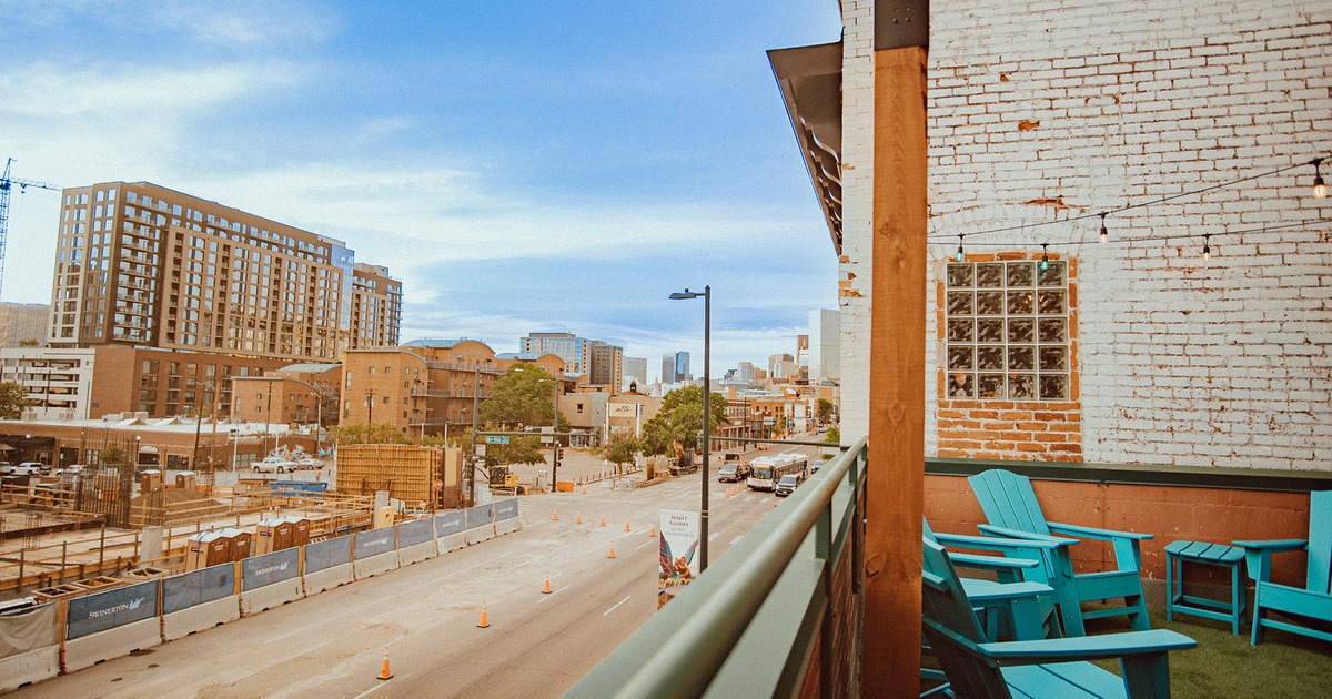 Rooftop patio, a view from the patio into the street