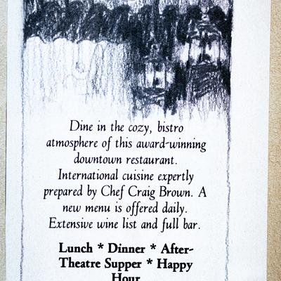 A text below a charcoal drawing promoting an award-winning restaurant