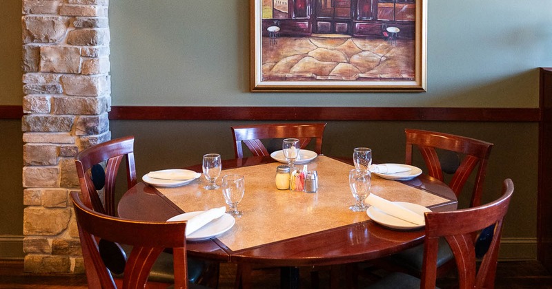 Interior, round table for five guests