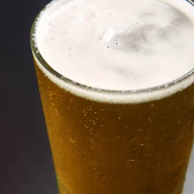 A glass of beer, close up.