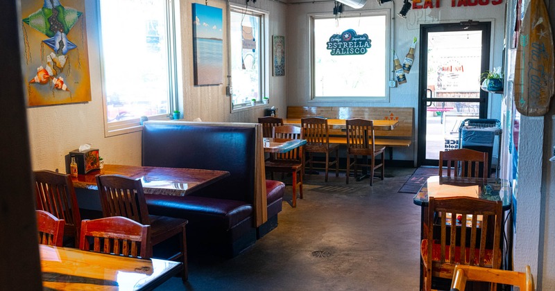 Interior, dining area, booths