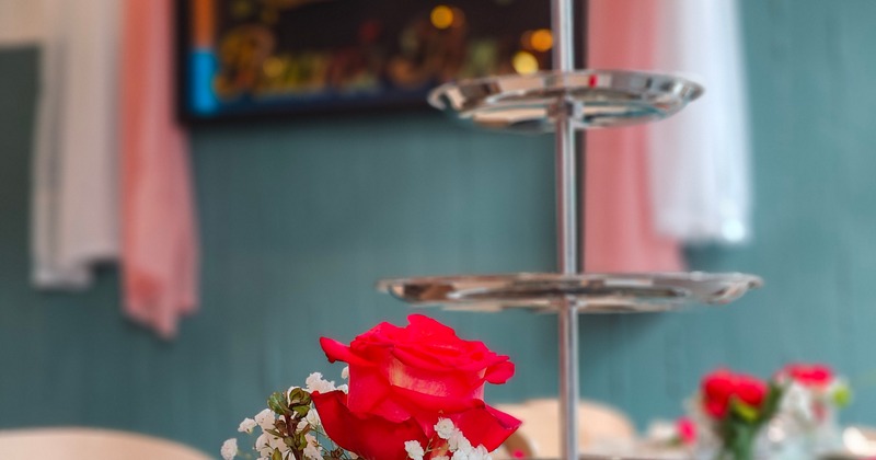 Interior, table setting, flowers and tableware