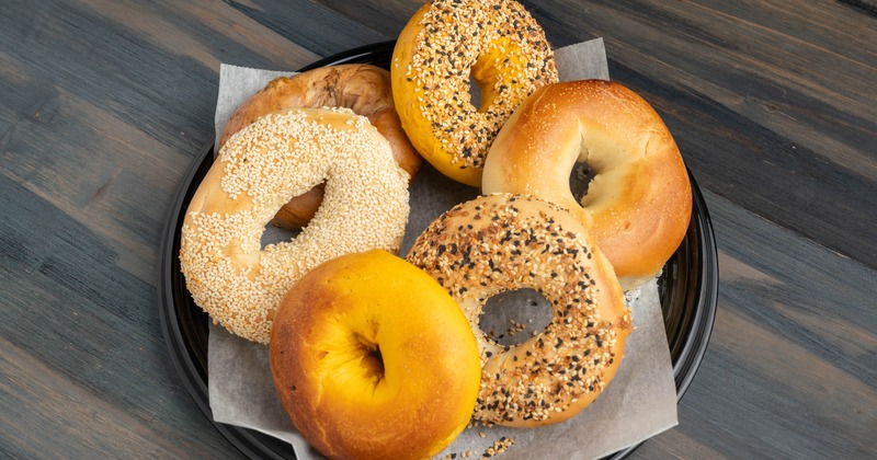 Variety of bagels, plated
