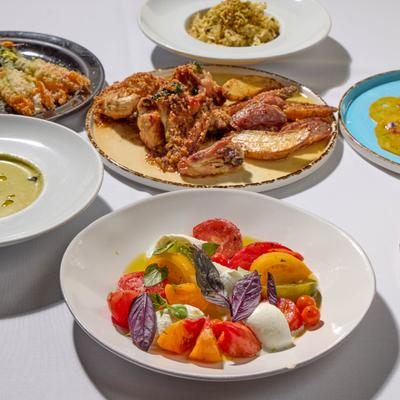 Assorted food dishes.