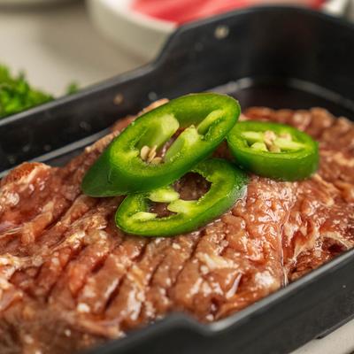 Steak, with jalapenos.