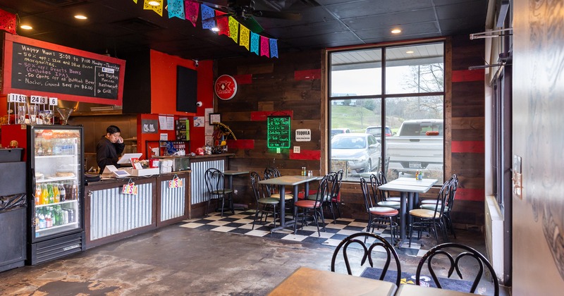 Interior, seating area, dining tables and order counter