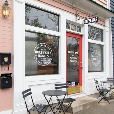 Exterior, seating area next to the entrance