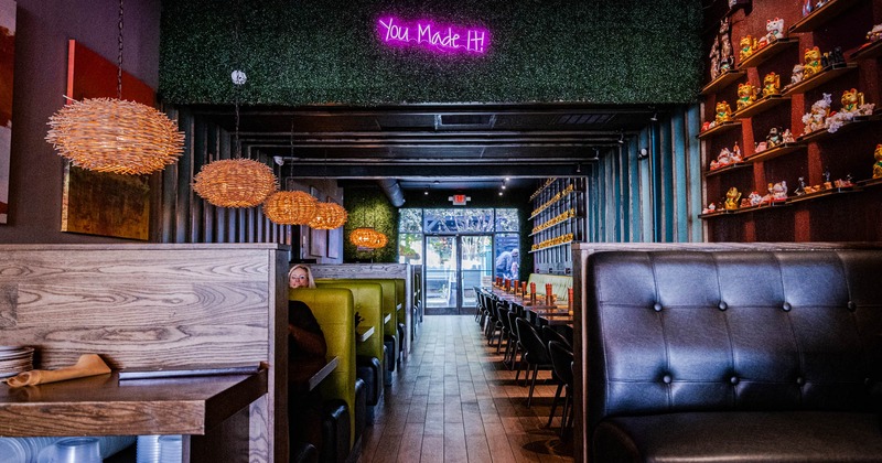 Interior, seating booths lined up