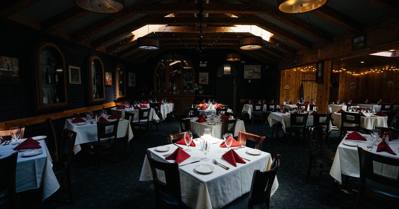 Interior, dining tables and seating