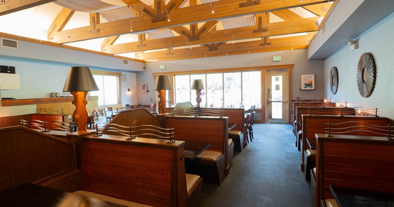 Interior, dining area with restaurant booths
