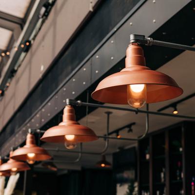 Interior, copper ceiling lamps