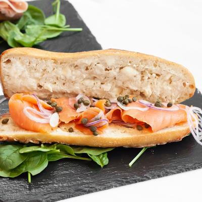 Sandwich with salmon and capers.