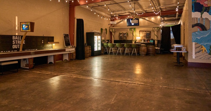 Indoor event space with a bar area