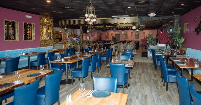 Interior, wide open view of a seating area