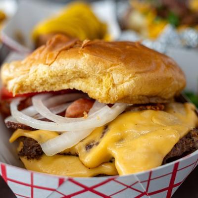 Double smash burger, close up.