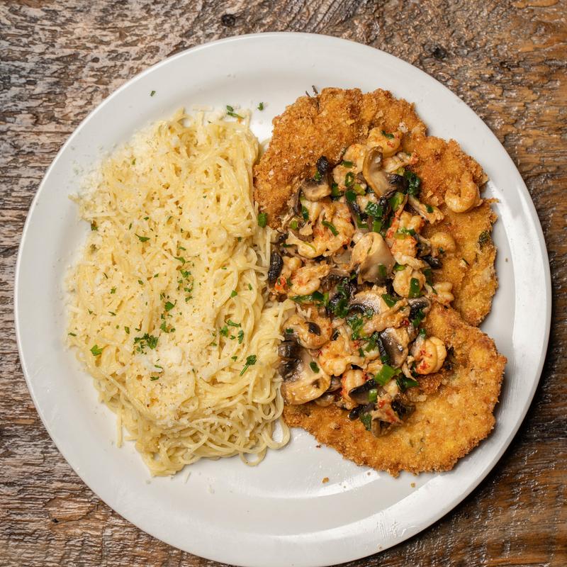Panné Veal Topped with Crawfish Sauté photo