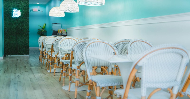 Interior, tables ready for guests
