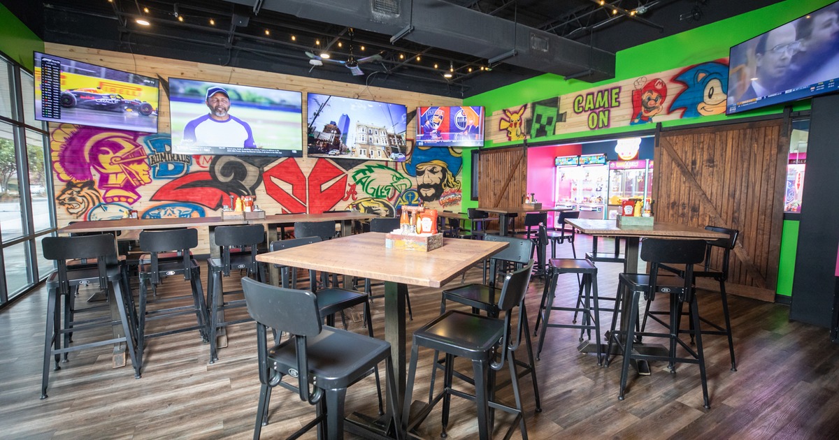 Interior, bar area, tables, chairs