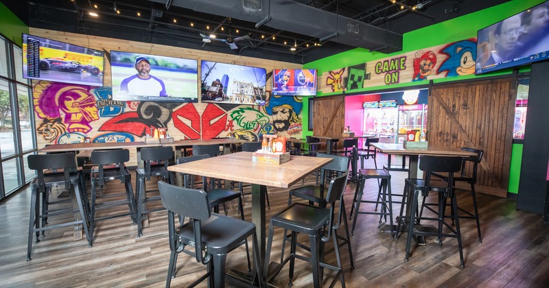 Interior, bar area, tables, chairs