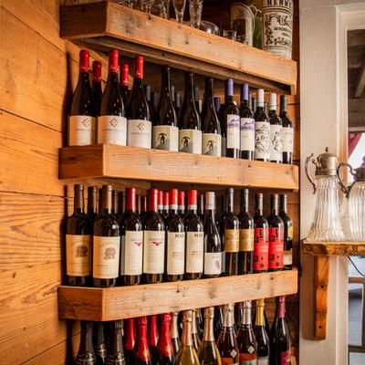Wine bottles displayed on shelf