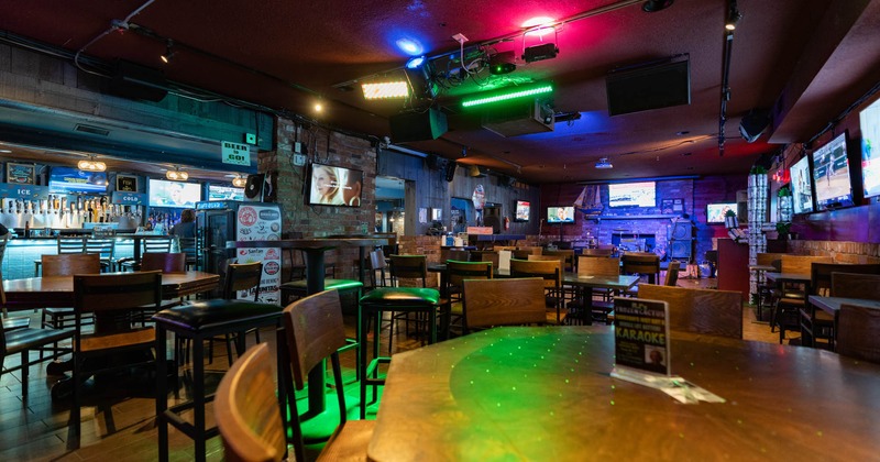 Interior, bar area and seating area