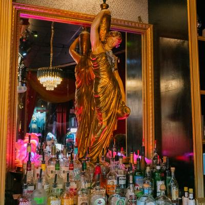 Bar spirits and decor.