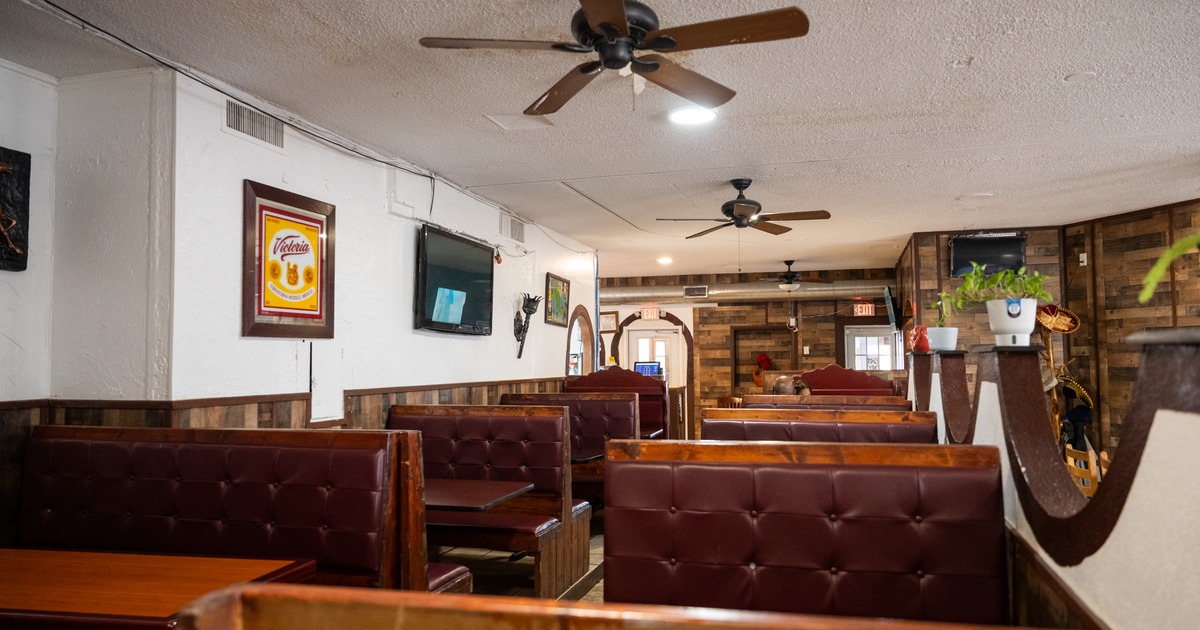 Interior, diner area, tables and chairs, wide view