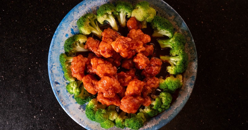 A top view of the General Tso's chicken