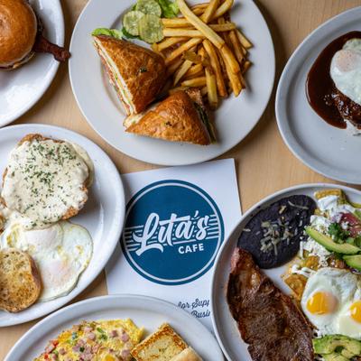 Various breakfast dishes served on the table.