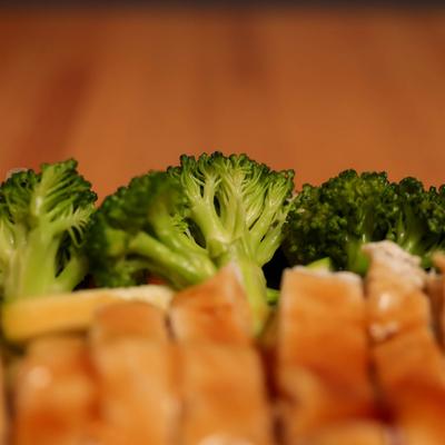 Chicken teriyaki, extreme close up of the dish.