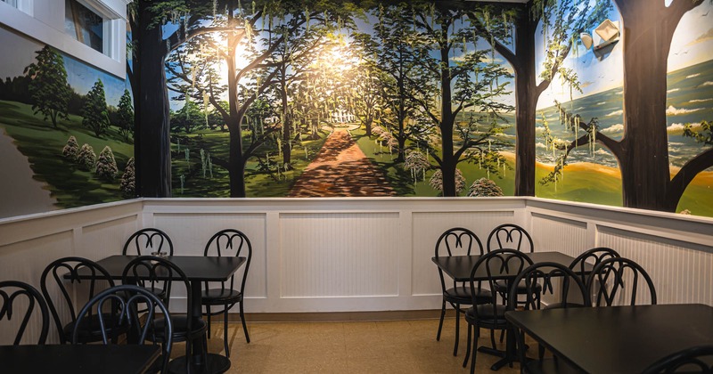 Interior, tables and chairs