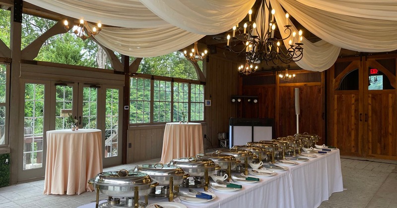 Tables, chairs, interior decorations, windows