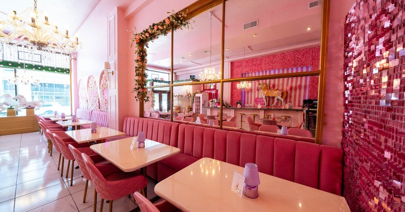 Interior, banquette seating, tables and chairs